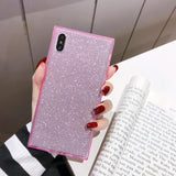 Square Glitter Powder Monochrome Phone Case Back Cover for iPhone XS Max/XR/XS/X/8 Plus/8/7 Plus/7/6s Plus/6s/6 Plus/6 - halloladies