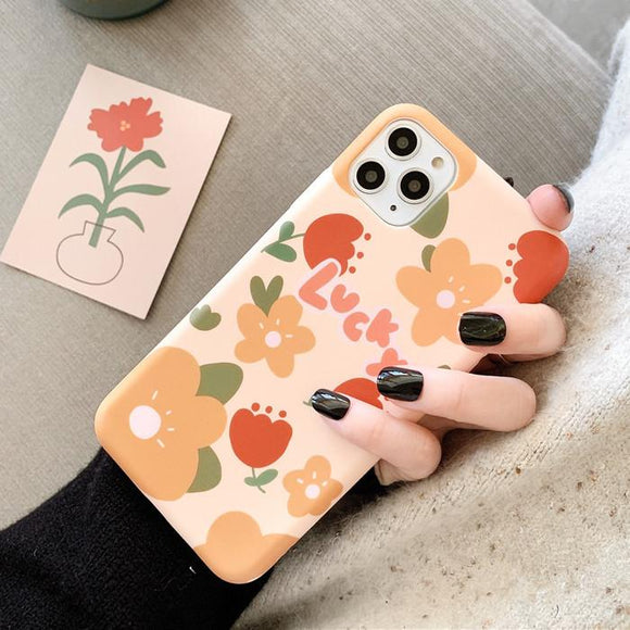 Simple Flower Lucky Letter Soft Phone Case Back Cover - iPhone 11/11 Pro/11 Pro Max/XS Max/XR/XS/X/8 Plus/8/7 Plus/7 - halloladies
