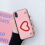 Fashion Leather Card Holder Love Heart with Long Crossbody Strap Chain Phone Case Back Cover for iPhone 11/11 Pro/11 Pro Max/XS Max/XR/XS/X/8 Plus/8/7 Plus/7 - halloladies