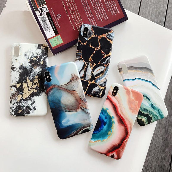 Retro Texture marble Soft IMD Phone Case Back Cover - iPhone 11 Pro Max/11 Pro/11/XS Max/XR/XS/X/8 Plus/8/7 Plus/7 - halloladies