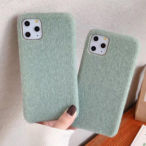Warm Green Mohair Fur Phone Case Back Cover for iPhone 11 Pro Max/11 Pro/11/XS Max/XR/XS/X/8 Plus/8 - halloladies