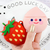 Airpods Wireless Bluetooth Earphone Cases with Ring Lanyard - Cartoon Strawberry Peach - halloladies