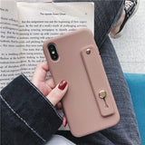 Candy Color Wrist Strap Holder Soft Phone Case Back Cover for iPhone 11/11 Pro/11 Pro Max/XS Max/XR/XS/X/8 Plus/8/7 Plus/7 - halloladies