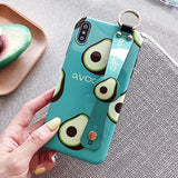 Cute Avocado Pineapple Wristband Stand Holder Phone Case Back Cover - iPhone XS Max/XR/XS/X/8 Plus/8/7 Plus/7/6s Plus/6s/6 Plus/6 - halloladies