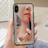 Diamond Make Up Mirror Phone Case Back Cover for iPhone 11/11 Pro/11 Pro Max/XS Max/XR/XS/X/8 Plus/8/7 Plus/7 - halloladies