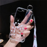 Magnolia Flower Clear Wrist Strap Lanyard Phone Case Back Cover - iPhone 11/11 Pro/11 Pro Max/XS Max/XR/XS/X/8 Plus/8/7 Plus/7 - halloladies