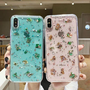 Glitter Bling Silver Foil Leopard Conch Shell TPU Phone Case Back Cover for iPhone XS Max/XR/XS/X/8 Plus/8/7 Plus/7/6s Plus/6s/6 Plus/6 - halloladies