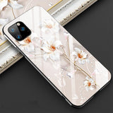 Fashion Flower Tempered Glass Phone Case Back Cover - iPhone 11/11 Pro/11 Pro Max/XS Max/XR/XS/X/8 Plus/8/7 Plus/7 - halloladies