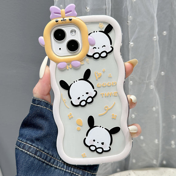 Cute Cartoon Doggy with Curly Wavy Frame Clear Case for iPhone