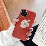 Warm Furry 3D Cartoon Strawbery Phone Case Back Cover for iPhone 11 Pro Max/11 Pro/11/XS Max/XR/XS/X/8 Plus/8/7 Plus/7 - halloladies