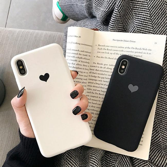 Simple Love Heart Solid Color Couples Soft Silicone Phone Case Back Cover - iPhone 11/11 Pro/11 Pro Max/XS Max/XR/XS/X/8 Plus/8/7 Plus/7 - halloladies
