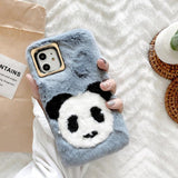 Cute Cartoon Panda Warm Furry Phone Case Back Cover for iPhone 11 Pro Max/11 Pro/11/XS Max/XR/XS/X/8 Plus/8/7 Plus/7 - halloladies