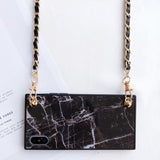 Square Granite Marble with Long Crossbody Strap Chain Phone Case Back Cover - iPhone 11 Pro Max/11 Pro/11/XS Max/XR/XS/X/8 Plus/8/7 Plus/7 - halloladies