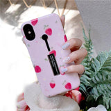 Cute Fruit Strawberry Peach Hide Ring Holder Stand Phone Case Back Cover - iPhone 11/11 Pro/11 Pro Max/XS Max/XR/XS/X/8 Plus/8/7 Plus/7 - halloladies