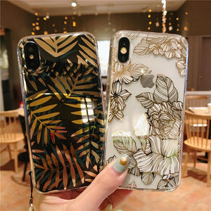 Simple Gold Leaf Soft Phone Case Back Cover - iPhone 11/11 Pro/11 Pro Max/XS Max/XR/XS/X/8 Plus/8/7 Plus/7 - halloladies
