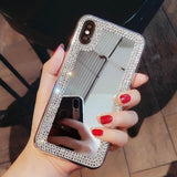Diamond Make Up Mirror Phone Case Back Cover for iPhone 11/11 Pro/11 Pro Max/XS Max/XR/XS/X/8 Plus/8/7 Plus/7 - halloladies
