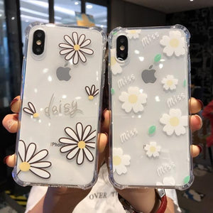 Simple Daisy Flower Air Bag Corner Transparent Soft TPU Phone Case Back Cover for iPhone 11/11 Pro/11 Pro Max/XS Max/XR/XS/X/8 Plus/8/7 Plus/7 - halloladies