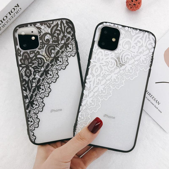 Lace Flower Transparent Phone Case Back Cover - iPhone 11/11 Pro/11 Pro Max/XS Max/XR/XS/X/8 Plus/8/7 Plus/7 - halloladies