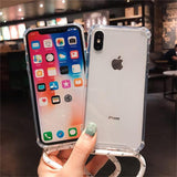 Simple Clear Air Bag Corner with Shoulder Strap Soft Phone Case Back Cover for iPhone 11/11 Pro/11 Pro Max/XS Max/XR/XS/X/8 Plus/8/7 Plus/7 - halloladies
