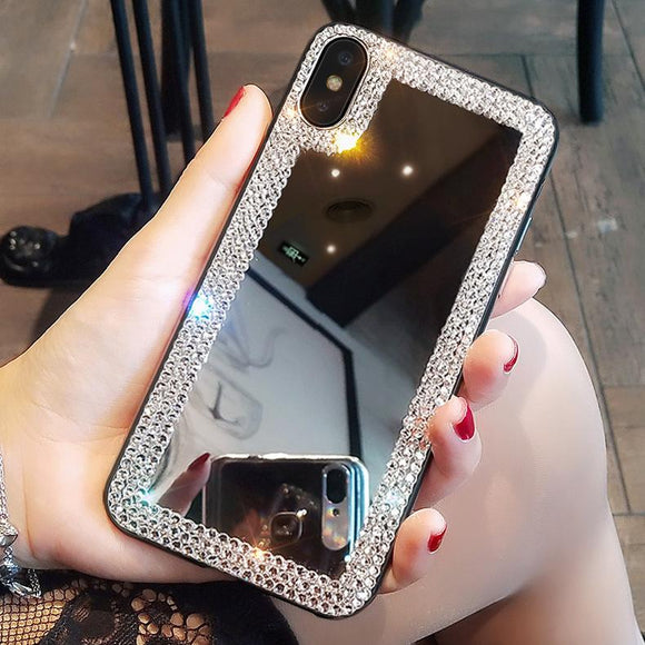 Diamond Make Up Mirror Phone Case Back Cover for iPhone 11/11 Pro/11 Pro Max/XS Max/XR/XS/X/8 Plus/8/7 Plus/7 - halloladies