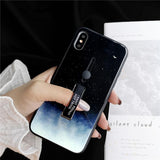 Night Sky Moon Nebula Stretch Ring Stand Design Phone Case Back Cover for iPhone 11 Pro Max/11 Pro/11/XS Max/XR/XS/X/8 Plus/8/7 Plus/7/6s Plus/6s/6 Plus/6 - halloladies