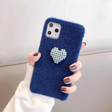 Warm Velvet Cloth Solid Color Love Heart Phone Case Back Cover - iPhone 11 Pro Max/11 Pro/11/XS Max/XR/XS/X/8 Plus/8/7 Plus/7 - halloladies
