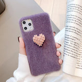 Warm Velvet Cloth Solid Color Love Heart Phone Case Back Cover - iPhone 11 Pro Max/11 Pro/11/XS Max/XR/XS/X/8 Plus/8/7 Plus/7 - halloladies