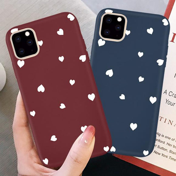 Simple Cute Love Heart Solid Color Phone Case Back Cover for iPhone 11 Pro Max/11 Pro/11/XS Max/XR/XS/X/8 Plus/8/7 Plus/7 - halloladies