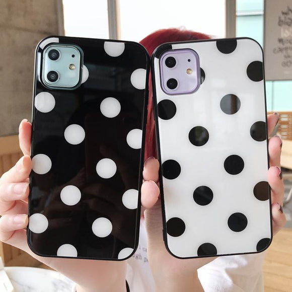Simple Polka Dots Temperd Glass Phone Case Back Cover for iPhone 11 Pro Max/11 Pro/11/XS Max/XR/XS/X/8 Plus/8/7 Plus/7 - halloladies