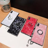 Fashion Square Shell Tempered Glass with Ring Holder iPhone Case Back Cover for iPhone 11 Pro Max/11 Pro/11/XS Max/XR/XS/X/8 Plus/8/7 Plus/7/6s Plus/6s/6 Plus/6 - halloladies