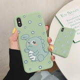 Green Cartoon Cute Dinosaur Phone Case Back Cover for iPhone 11 Pro Max/11 Pro/11/XS Max/XR/XS/X/8 Plus/8/7 Plus/7 - halloladies