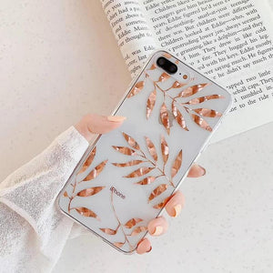 Transparent Gold Leaves Soft Phone Case Back Cover for iPhone 12 Pro Max/12 Pro/12/12 Mini/SE/11 Pro Max/11 Pro/11/XS Max/XR/XS/X/8 Plus/8 - halloladies