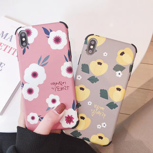 Cute Flower Painting Corner Protection Matte Phone Case Back Cover - iPhone XS Max/XR/XS/X/8 Plus/8/7 Plus/7/6s Plus/6s/6 Plus/6 - halloladies