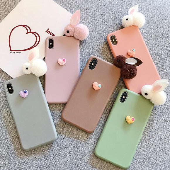 3D Rabbit Candy Color Love Heart Soft Phone Case Back Cover for iPhone 11/11 Pro/11 Pro Max/XS Max/XR/XS/X/8 Plus/8/7 Plus/7 - halloladies