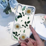 Real Dried Daisy Flower Leaf Clear Phone Case Back Cover for iPhone 11/11 Pro/11 Pro Max/XS Max/XR/XS/X/8 Plus/8/7 Plus/7 - halloladies