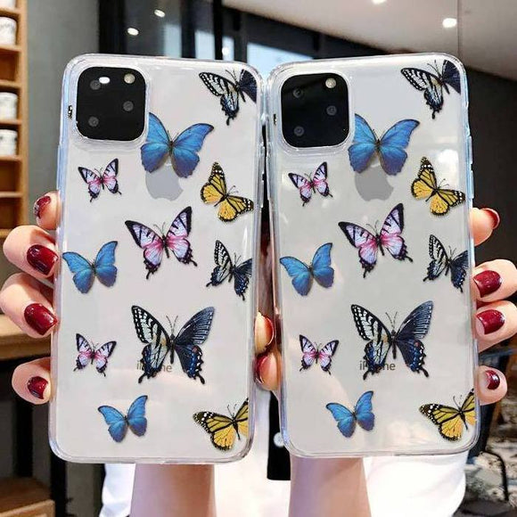 Simple Cute Butterfly Patterned Transparent Soft Phone Case Back Cover - iPhone 11/11 Pro/11 Pro Max/XS Max/XR/XS/X/8 Plus/8/7 Plus/7 - halloladies