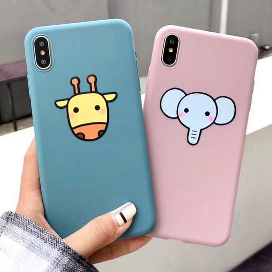 Cute Cartoon Giraffe Elephant Soft TPU Phone Case Back Cover for iPhone XS Max/XR/XS/X/8 Plus/8/7 Plus/7/6s Plus/6s/6 Plus/6 - halloladies