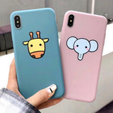 Cute Cartoon Giraffe Elephant Soft TPU Phone Case Back Cover for iPhone XS Max/XR/XS/X/8 Plus/8/7 Plus/7/6s Plus/6s/6 Plus/6 - halloladies