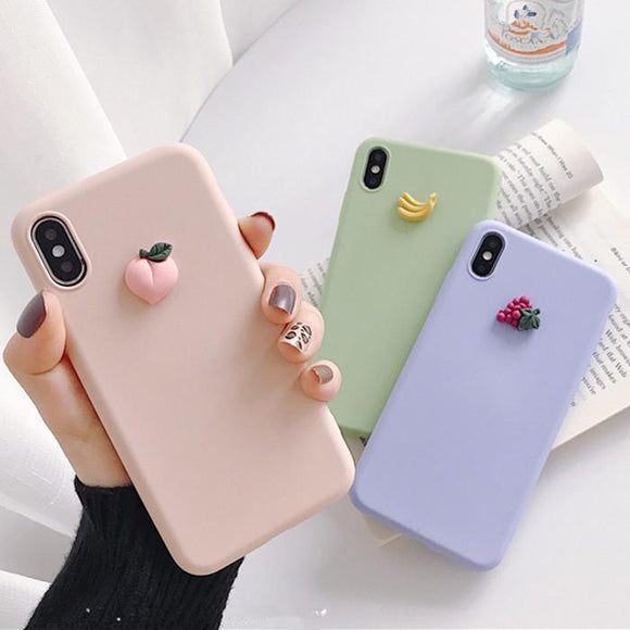 Cute 3D Fruit Banana Peach Grape Phone Case Back Cover - iPhone 11 Pro Max/11 Pro/11/XS Max/XR/XS/X/8 Plus/8/7 Plus/7/6s Plus/6s/6 Plus/6 - halloladies