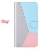 Three Colors Patchwork Flip Stand Wallet Phone Case Back Cover - iPhone 11/11 Pro/11 Pro Max/XS Max/XR/XS/X/8 Plus/8/7 Plus/7 - halloladies