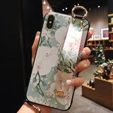 Retro Flower Wrist Strap Phone Case Back Cover - iPhone 11 Pro Max/11 Pro/11/XS Max/XR/XS/X/8 Plus/8/7 Plus/7 - halloladies