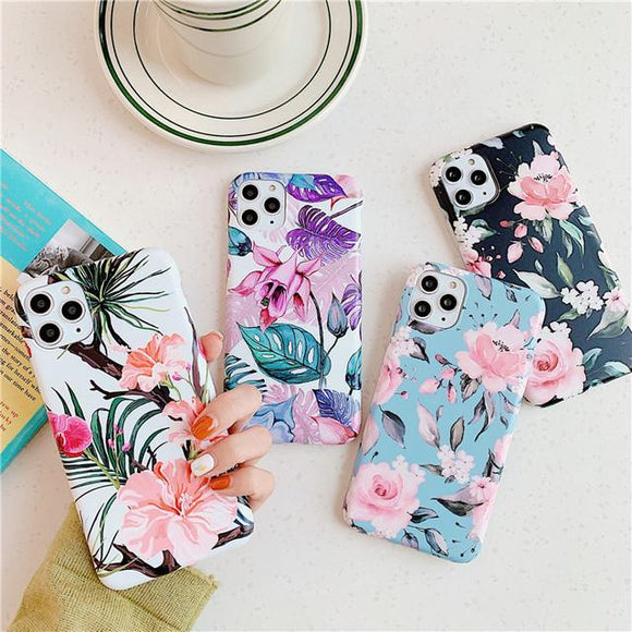 Beautiful Flower & Leaf Phone Case Back Cover for iPhone 11 Pro Max/11 Pro/11/XS Max/XR/XS/X/8 Plus/8/7 Plus/7 - halloladies