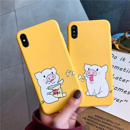 Cute Cartoon Pig Print Matte Soft TPU Phone Case Back Cover for iPhone XS Max/XR/XS/X/8 Plus/8/7 Plus/7/6s Plus/6s/6 Plus/6 - halloladies
