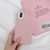 Solid Color Warm Rabbit Furry Plush Phone Case Back Cover - iPhone 11 Pro Max/11 Pro/11/XS Max/XR/XS/X/8 Plus/8/7 Plus/7 - halloladies