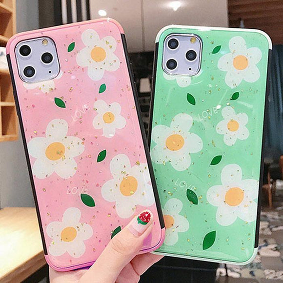 Gold Foil Flower Leaf Letter Silicone Phone Case Back Cover for iPhone 11 Pro Max/11 Pro/11/XS Max/XR/XS/X/8 Plus/8/7 Plus/7 - halloladies