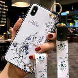 Vintage Flower Pattern Holder Silicone Wrist Strap Lanyard Soft TPU Phone Case Back Cover for iPhone XS Max/XR/XS/X/8 Plus/8/7 Plus/7/6s Plus/6s/6 Plus/6 - halloladies