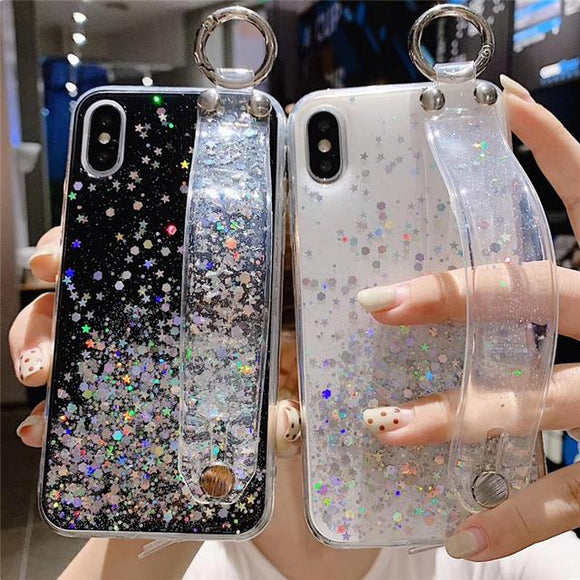 Gradient Glitter Powder Wrist Strap Soft TPU Phone Case Back Cover for iPhone XS Max/XR/XS/X/8 Plus/8/7 Plus/7/6s Plus/6s/6 Plus/6 - halloladies