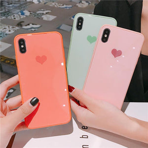 Candy Contrast Color Love Heart Tempered Glass Phone Case Back Cover - iPhone 11/11 Pro/11 Pro Max/XS Max/XR/XS/X/8 Plus/8/7 Plus/7 - halloladies