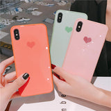 Candy Contrast Color Love Heart Tempered Glass Phone Case Back Cover - iPhone 11/11 Pro/11 Pro Max/XS Max/XR/XS/X/8 Plus/8/7 Plus/7 - halloladies