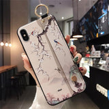 Retro Relief Flower with Wristband Holder Soft Phone Case Back Cover - iPhone 11/11 Pro/11 Pro Max/XS Max/XR/XS/X/8 Plus/8/7 Plus/7 - halloladies